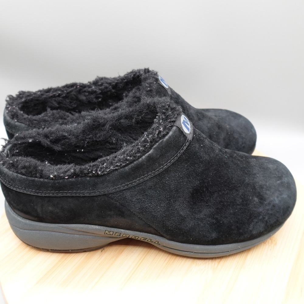 Merrell Mules Womens 10 Black Suede Fleece Lined Clogs Comfort J63280 Flaws - Picture 3 of 10